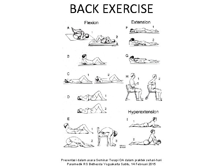 BACK EXERCISE Presentasi dalam acara Seminar Terapi OA dalam praktek sehari-hari Paramedik RS Bethesda