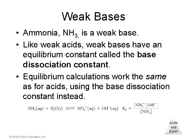 Weak Bases • Ammonia, NH 3, is a weak base. • Like weak acids,