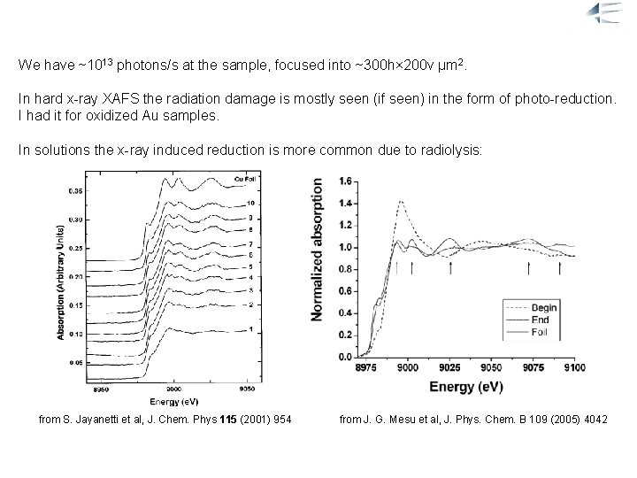 Radiation damage We have ~1013 photons/s at the sample, focused into ~300 h× 200