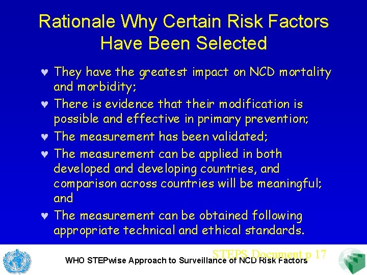 Rationale Why Certain Risk Factors Have Been Selected © They have the greatest impact