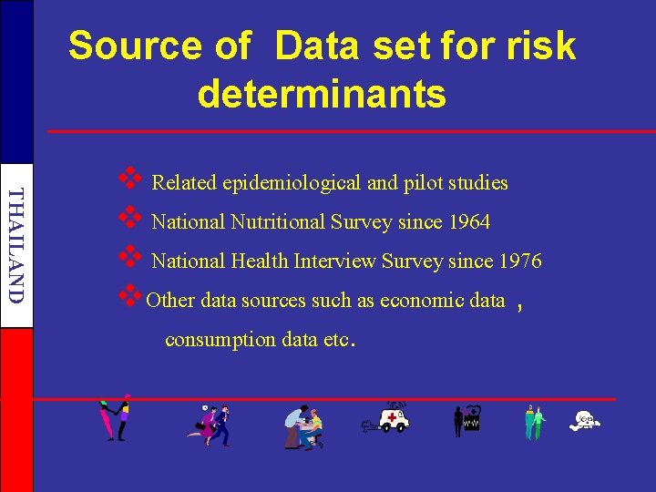 Source of Data set for risk determinants THAILAND v Related epidemiological and pilot studies