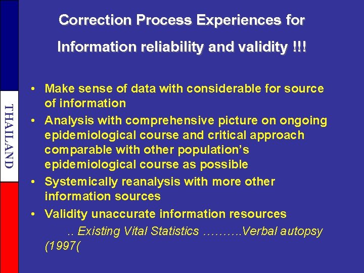 Correction Process Experiences for Information reliability and validity !!! THAILAND • Make sense of