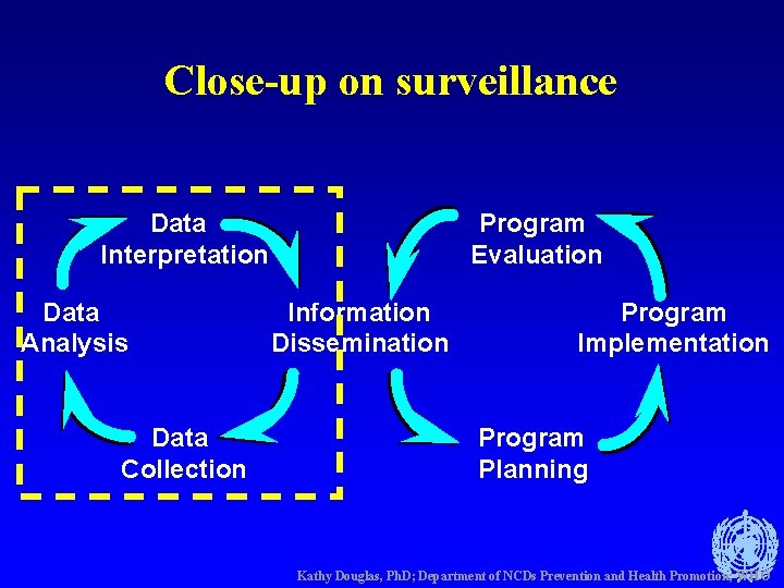 Close-up on surveillance Data Interpretation Data Analysis Data Collection Program Evaluation Information Dissemination Program