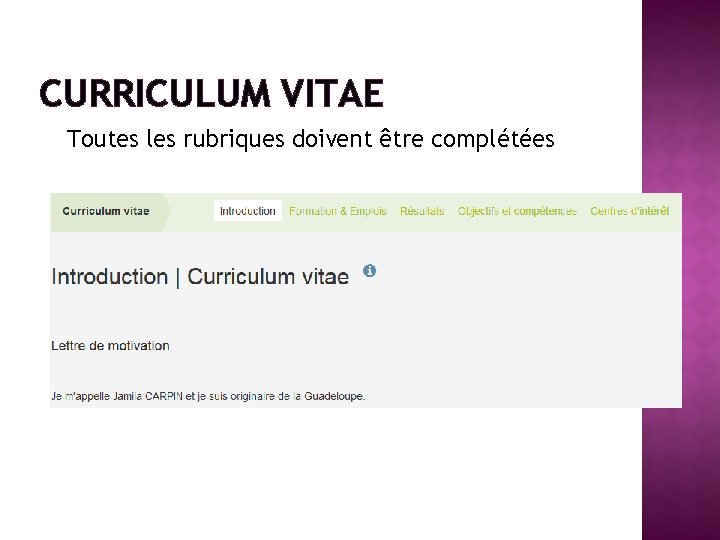 CURRICULUM VITAE Toutes les rubriques doivent être complétées 