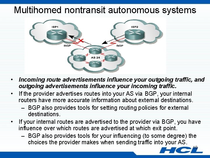 Multihomed nontransit autonomous systems • Incoming route advertisements influence your outgoing traffic, and outgoing