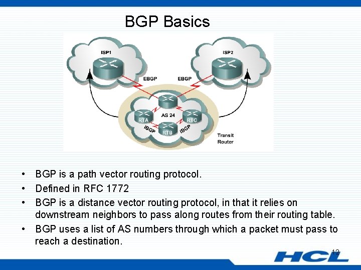 BGP Basics • BGP is a path vector routing protocol. • Defined in RFC