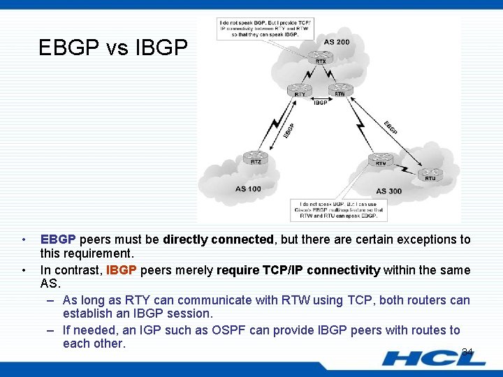 EBGP vs IBGP • • EBGP peers must be directly connected, but there are