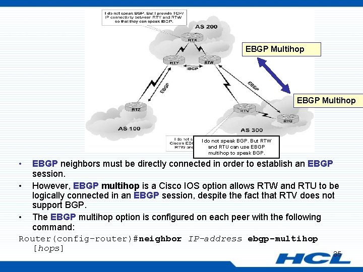 EBGP Multihop I do not speak BGP. But RTW and RTU can use EBGP