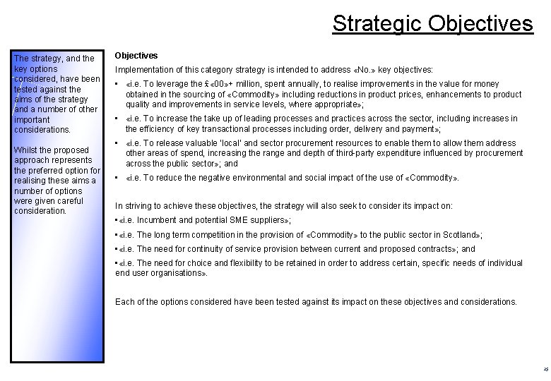 Strategic Objectives The strategy, and the key options considered, have been tested against the