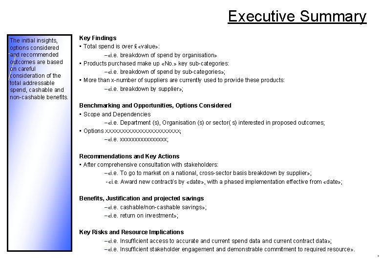 Executive Summary The initial insights, options considered and recommended outcomes are based on careful