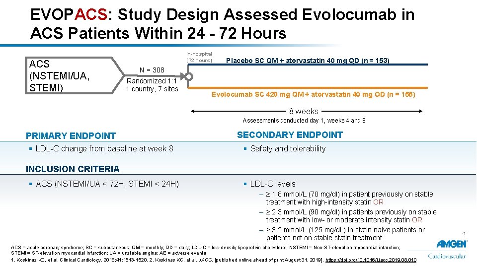 EVOPACS: Study Design Assessed Evolocumab in ACS Patients Within 24 - 72 Hours ACS