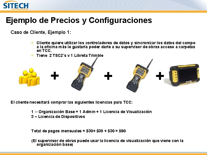 Ejemplo de Precios y Configuraciones Caso de Cliente, Ejemplo 1: § Cliente quiere utilizar