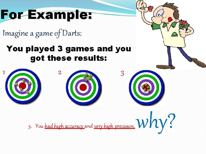 For Example: Imagine a game of Darts: You played 3 games and you got