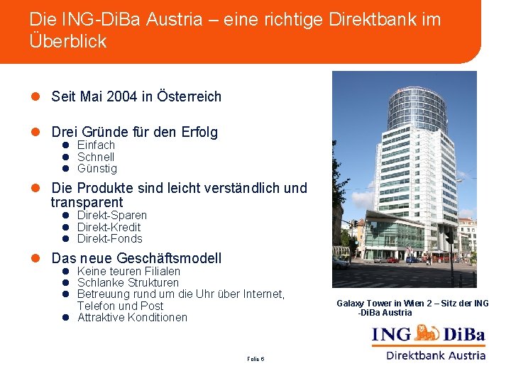 Die ING-Di. Ba Austria – eine richtige Direktbank im Überblick l Seit Mai 2004