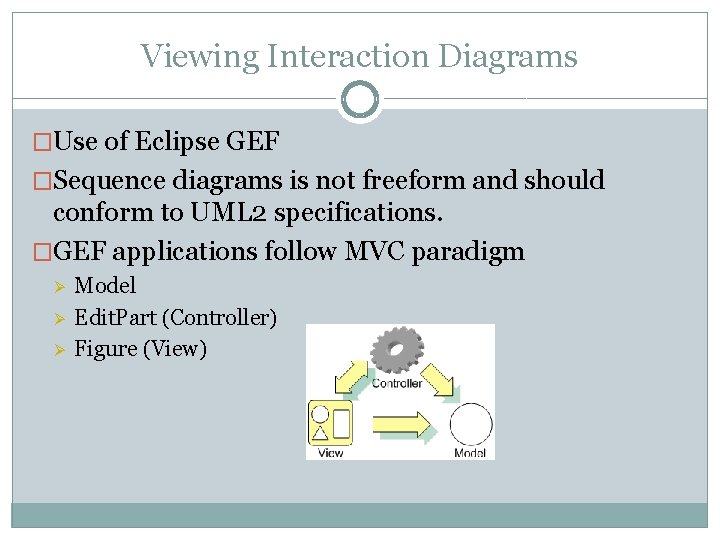 Viewing Interaction Diagrams �Use of Eclipse GEF �Sequence diagrams is not freeform and should