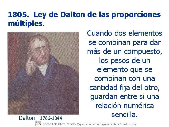 1805. Ley de Dalton de las proporciones múltiples. Cuando dos elementos se combinan para