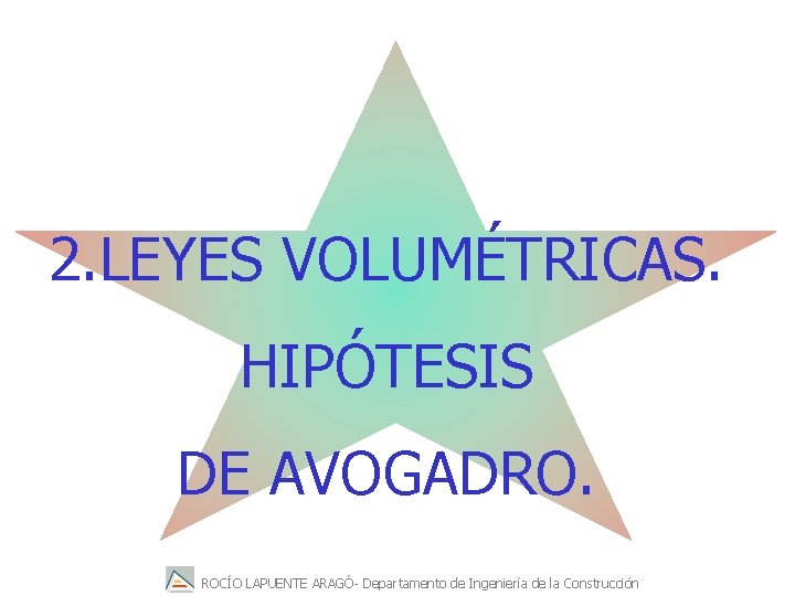 2. LEYES VOLUMÉTRICAS. HIPÓTESIS DE AVOGADRO. ROCÍO LAPUENTE ARAGÓ- Departamento de Ingeniería de la