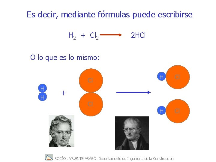 Es decir, mediante fórmulas puede escribirse H 2 + Cl 2 2 HCl O