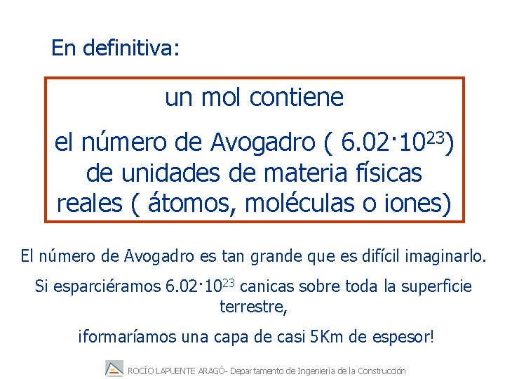 En definitiva: un mol contiene el número de Avogadro ( 6. 02· 1023) de