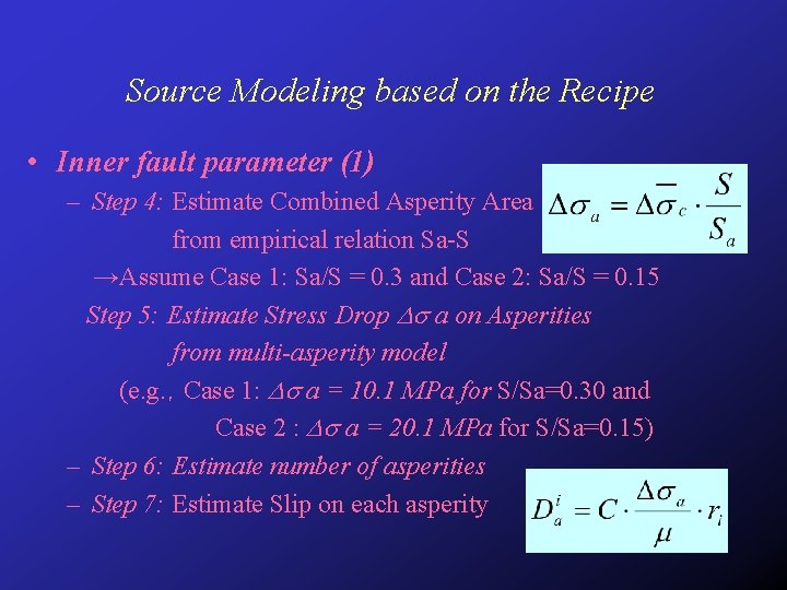 Source Modeling based on the Recipe • Inner fault parameter (1) – Step 4: