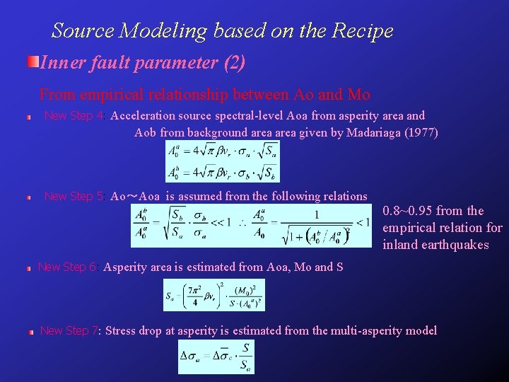 Source Modeling based on the Recipe Inner fault parameter (2) From empirical relationship between