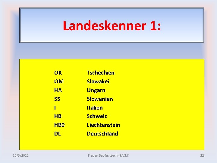 Landeskenner 1: OK OM HA S 5 I HB HB 0 DL 12/3/2020 Tschechien