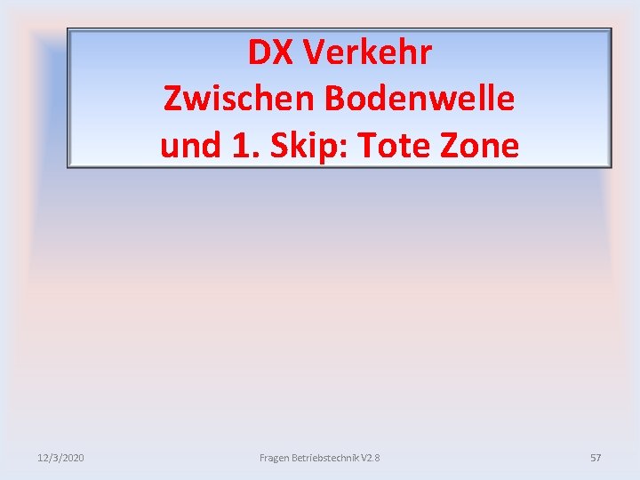 DX Verkehr Zwischen Bodenwelle und 1. Skip: Tote Zone 12/3/2020 Fragen Betriebstechnik V 2.