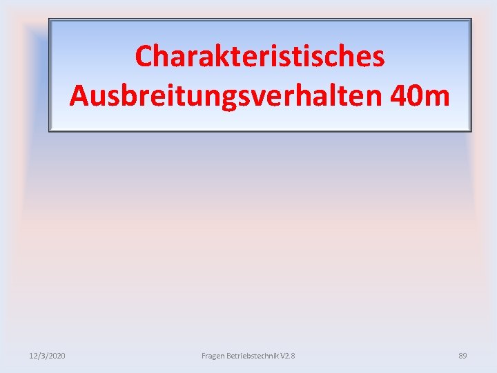 Charakteristisches Ausbreitungsverhalten 40 m 12/3/2020 Fragen Betriebstechnik V 2. 8 89 