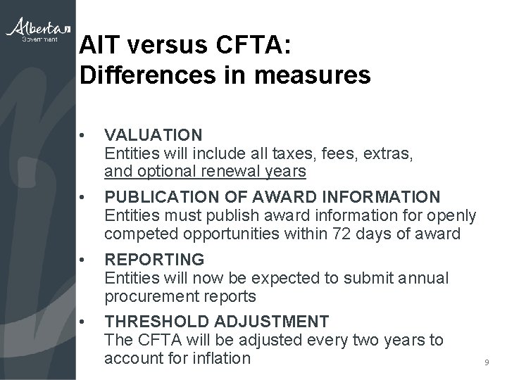 AIT versus CFTA: Differences in measures • VALUATION Entities will include all taxes, fees,