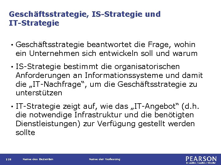 Geschäftsstrategie, IS-Strategie und IT-Strategie • Geschäftsstrategie beantwortet die Frage, wohin ein Unternehmen sich entwickeln