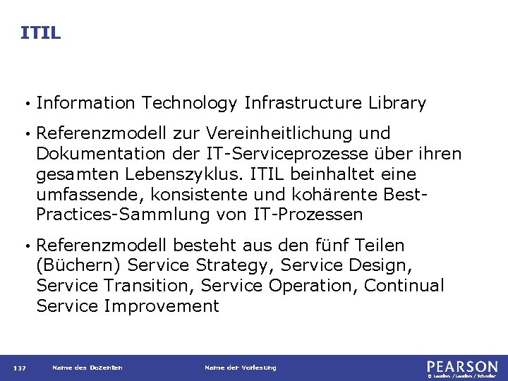 ITIL • Information Technology Infrastructure Library • Referenzmodell zur Vereinheitlichung und Dokumentation der IT-Serviceprozesse