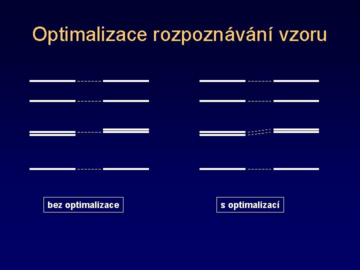 Optimalizace rozpoznávání vzoru bez optimalizace s optimalizací 