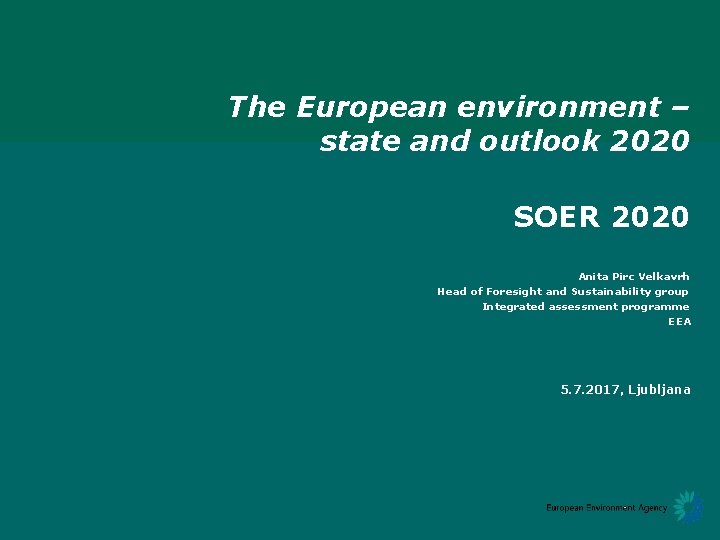 The European environment – state and outlook 2020 SOER 2020 Anita Pirc Velkavrh Head