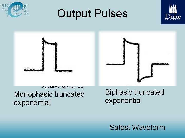 Output Pulses Virginia Reid (2015), Output Pulses, [drawing] Monophasic truncated exponential Biphasic truncated exponential