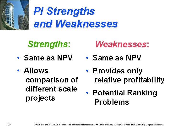 PI Strengths and Weaknesses Strengths: • Same as NPV Weaknesses: • Same as NPV