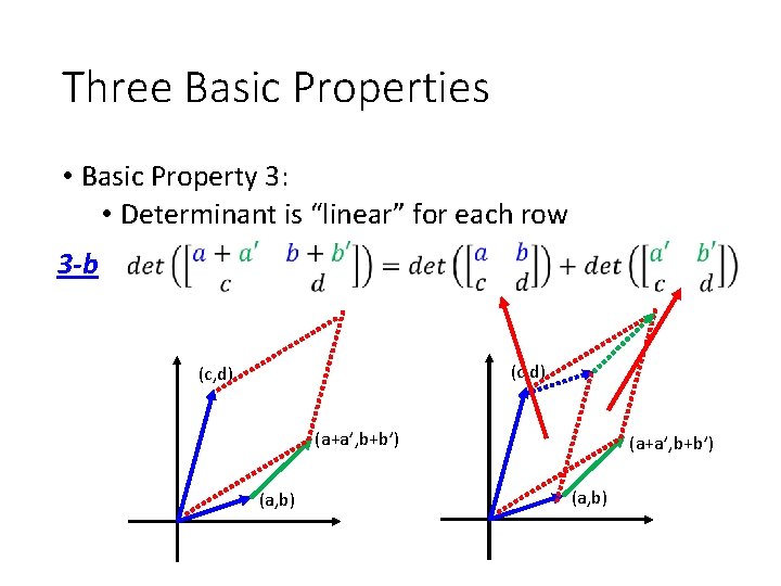Three Basic Properties • Basic Property 3: • Determinant is “linear” for each row