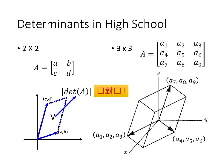 Determinants in High School • 2 X 2 • 3 x 3 �對� !