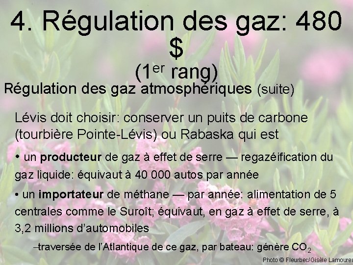 4. Régulation des gaz: 480 $ er (1 rang) Régulation des gaz atmosphériques (suite)