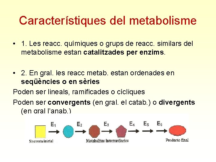 Característiques del metabolisme • 1. Les reacc. químiques o grups de reacc. similars del
