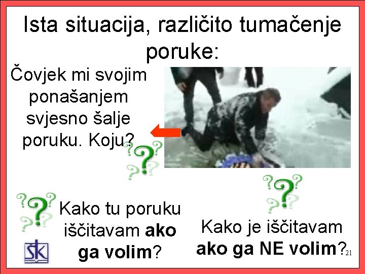 Ista situacija, različito tumačenje poruke: Čovjek mi svojim ponašanjem svjesno šalje poruku. Koju? Kako