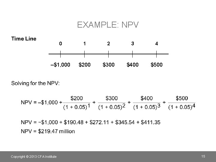 EXAMPLE: NPV • 0 1 2 3 4 | | | | | –$1,