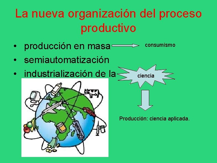 La nueva organización del proceso productivo • producción en masa • semiautomatización • industrialización