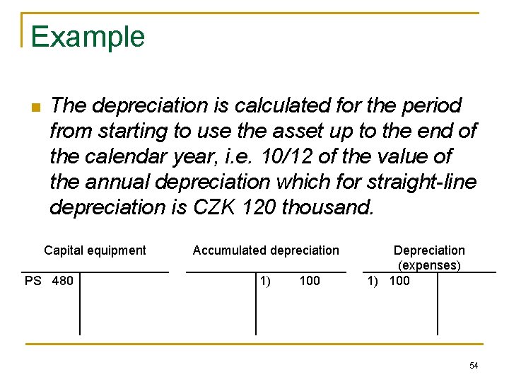 Example n The depreciation is calculated for the period from starting to use the