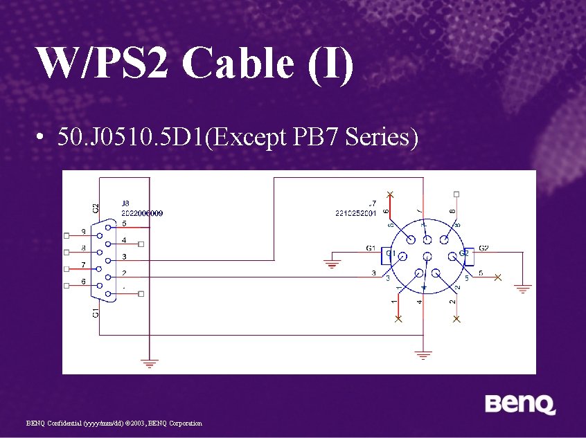 W/PS 2 Cable (I) • 50. J 0510. 5 D 1(Except PB 7 Series)