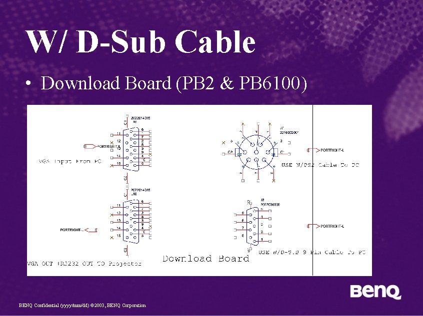 W/ D-Sub Cable • Download Board (PB 2 & PB 6100) BENQ Confidential (yyyy/mm/dd)