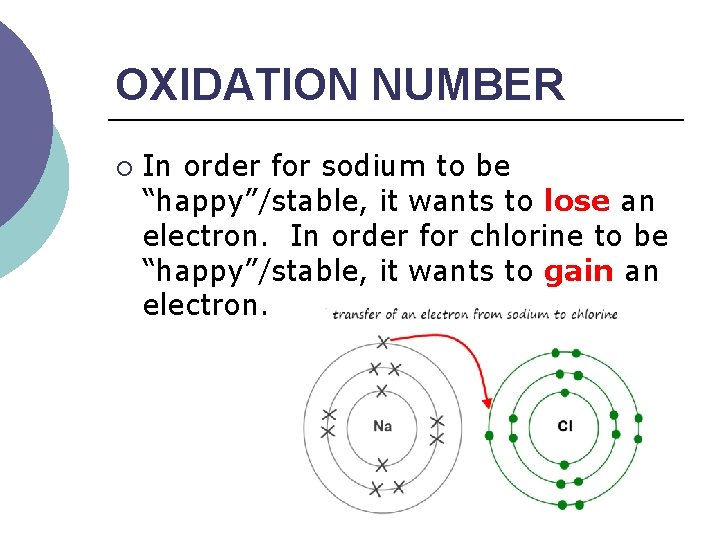 OXIDATION NUMBER ¡ In order for sodium to be “happy”/stable, it wants to lose