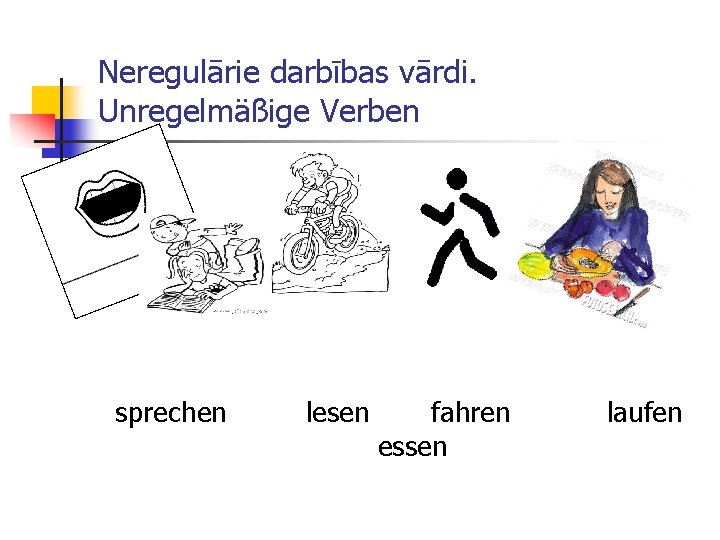 Neregulārie darbības vārdi. Unregelmäßige Verben sprechen lesen fahren essen laufen 