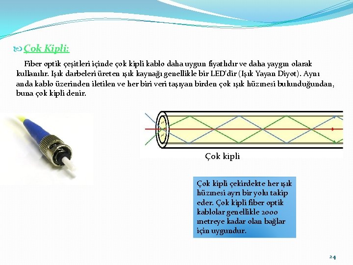  Çok Kipli: Fiber optik çeşitleri içinde çok kipli kablo daha uygun fiyatlıdır ve