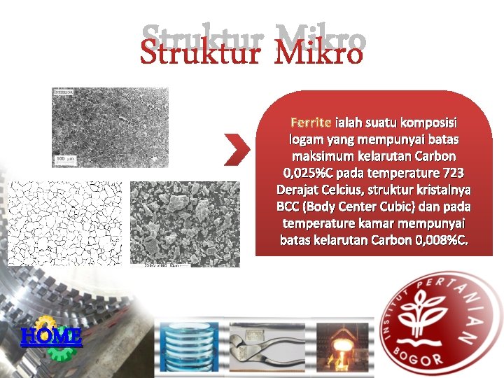 Struktur Mikro Ferrite ialah suatu komposisi logam yang mempunyai batas maksimum kelarutan Carbon 0,