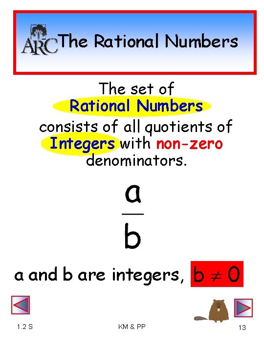 The Rational Numbers The set of Rational Numbers consists of all quotients of Integers